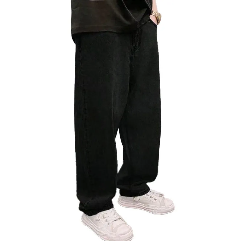 Men's non-elastic button waist casual jeans in denim cotton, high waist, blue colour, side view