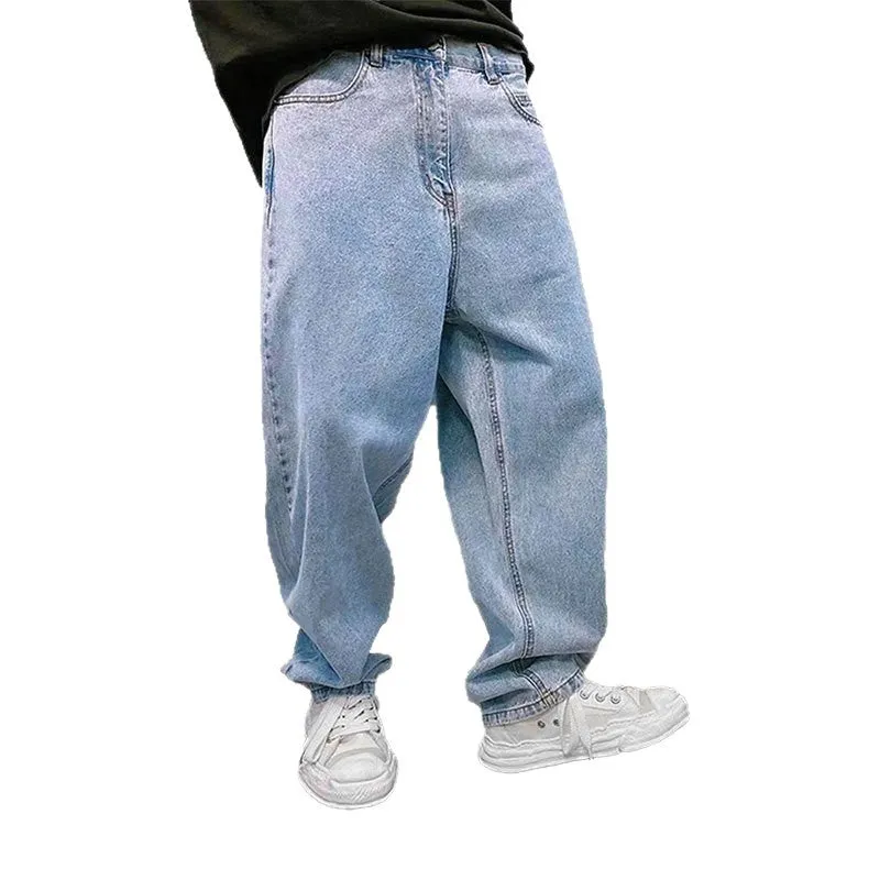 Men's non-elastic button waist casual jeans in denim cotton, high waist, blue colour, side view