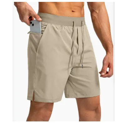 Men's loose nylon quick-dry sports shorts in black, side view, summer training wear