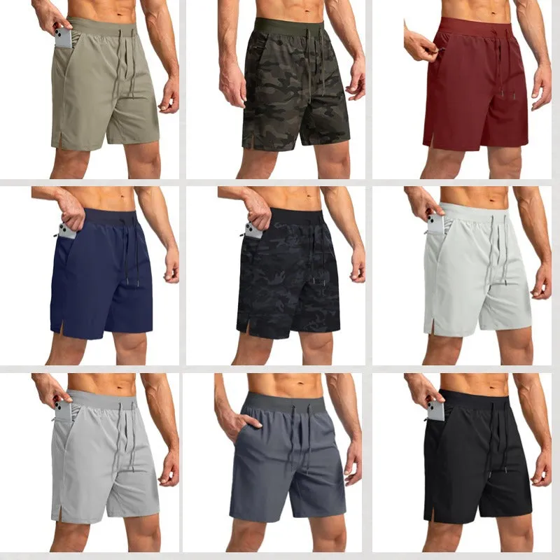 Men's loose nylon quick-dry sports shorts in black, side view, summer training wear