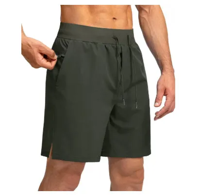 Men's loose nylon quick-dry sports shorts in black, side view, summer training wear