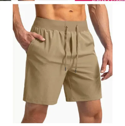 Men's loose nylon quick-dry sports shorts in black, side view, summer training wear