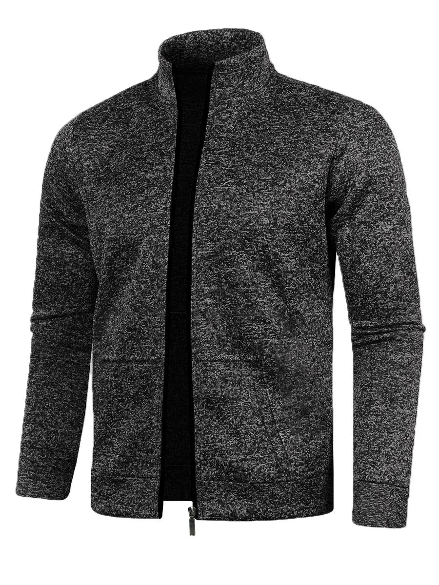 Men's long zipper light fleece jacket plus size casual loose cardigan in dark gray on model