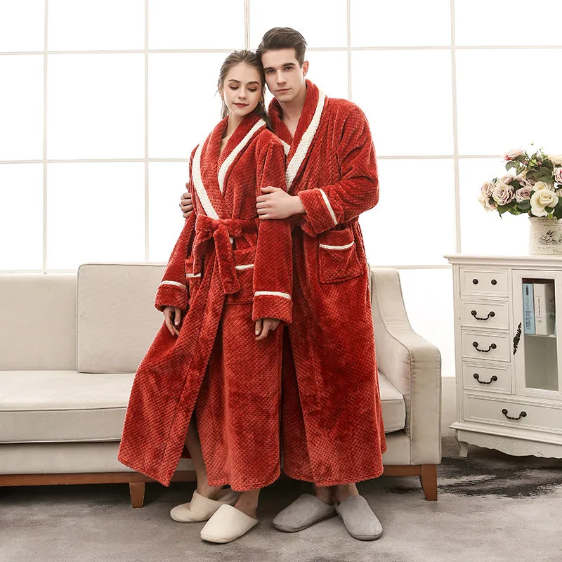 Thick winter couple bathrobe in solid colour, black option, for women and men home wear