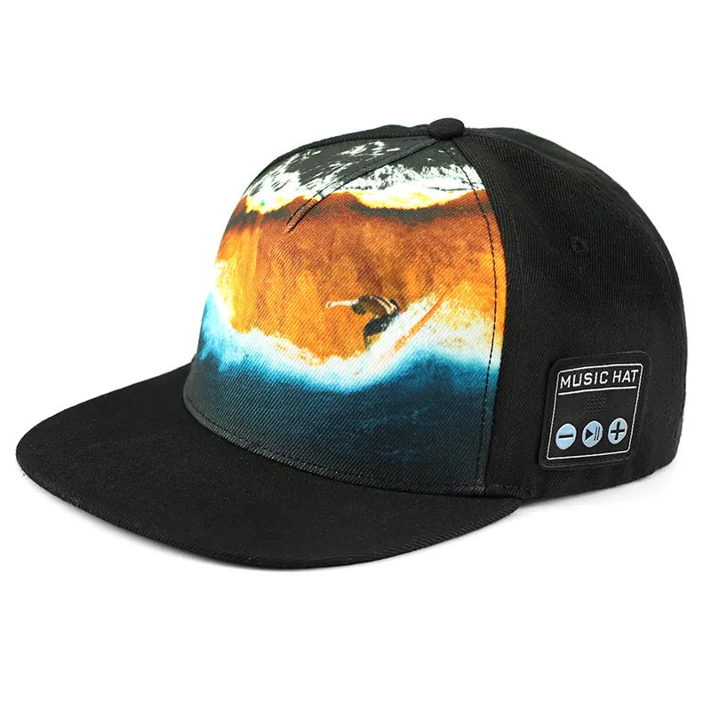 Wireless Bluetooth audio cap headphones in black with integrated side controls and fabric baseball cap design