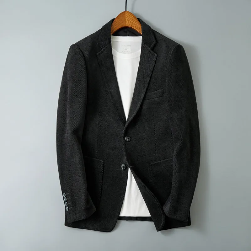Slim-fit single-breasted polyester jacket in khaki, Korean style, long sleeves, straight hem