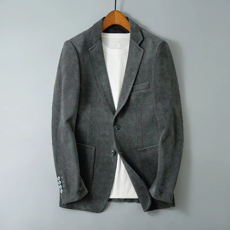 Slim-fit single-breasted polyester jacket in khaki, Korean style, long sleeves, straight hem