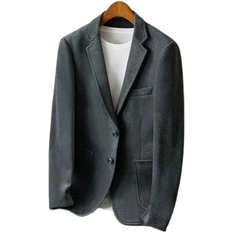 Slim-fit single-breasted polyester jacket in khaki, Korean style, long sleeves, straight hem