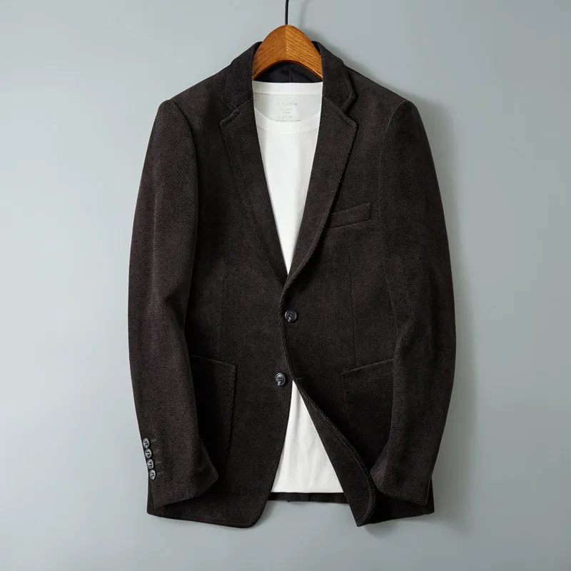 Slim-fit single-breasted polyester jacket in khaki, Korean style, long sleeves, straight hem