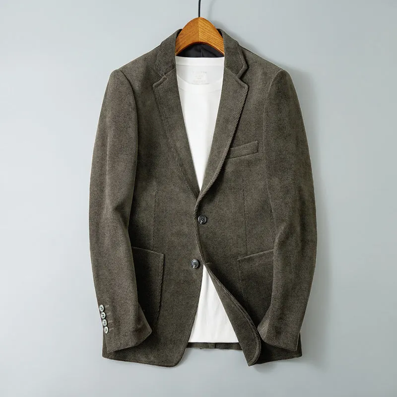 Slim-fit single-breasted polyester jacket in khaki, Korean style, long sleeves, straight hem