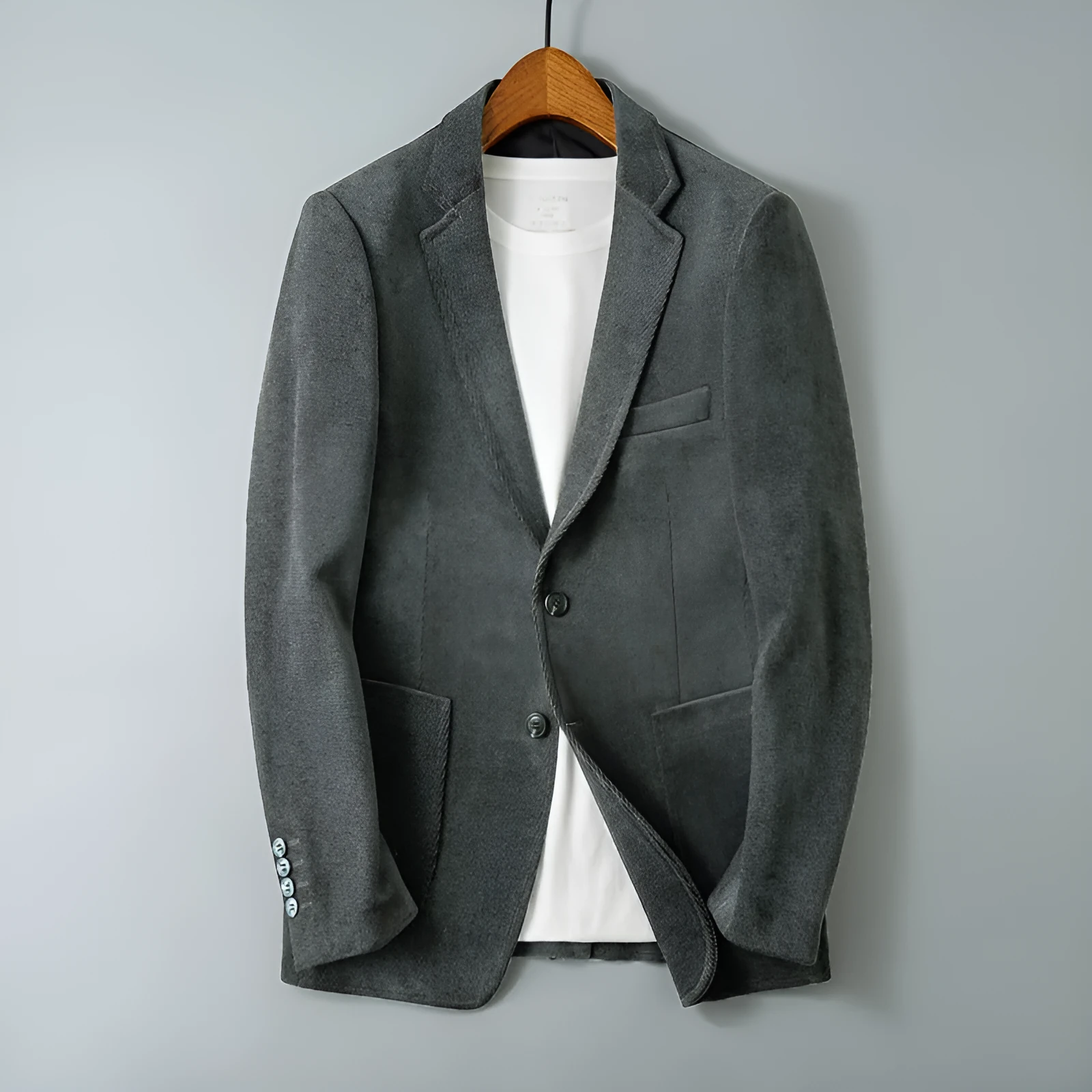 Slim-fit single-breasted polyester jacket in khaki, Korean style, long sleeves, straight hem
