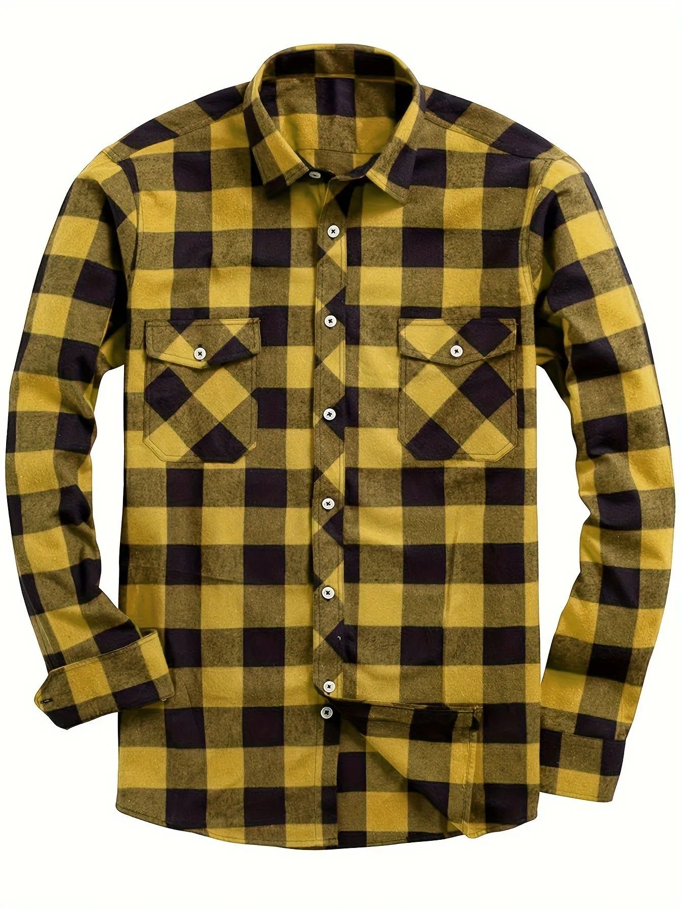 Flannel Plaid Shirt for Men All Seasons Versatile Loose Fit Long Sleeve Cardigan Style in Multiple Colours Black Blue White Red Orange Purple Yellow Green and Sizes S M L XL XXL XXXL