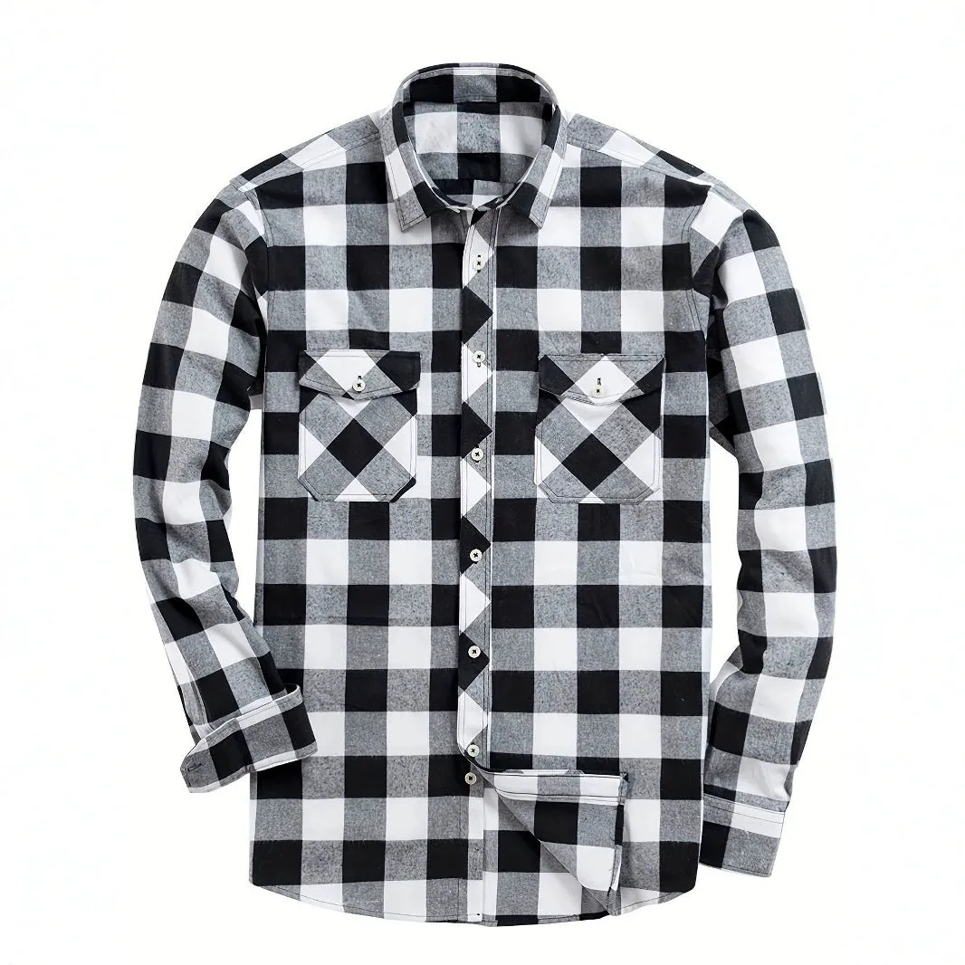 Flannel Plaid Shirt for Men All Seasons Versatile Loose Fit Long Sleeve Cardigan Style in Multiple Colours Black Blue White Red Orange Purple Yellow Green and Sizes S M L XL XXL XXXL