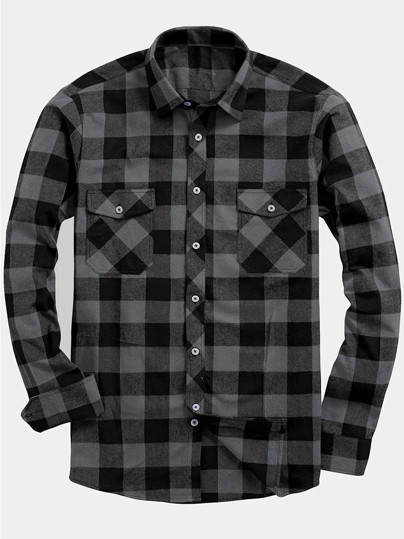 Flannel Plaid Shirt for Men All Seasons Versatile Loose Fit Long Sleeve Cardigan Style in Multiple Colours Black Blue White Red Orange Purple Yellow Green and Sizes S M L XL XXL XXXL