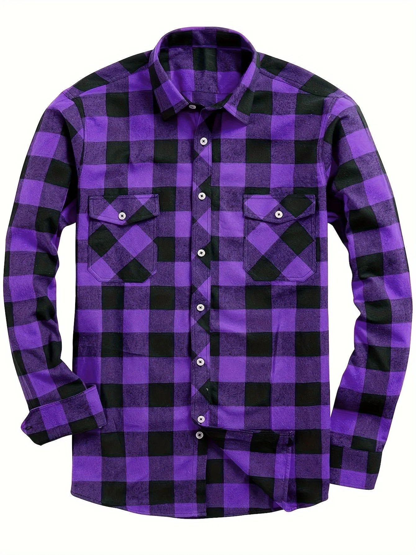 Flannel Plaid Shirt for Men All Seasons Versatile Loose Fit Long Sleeve Cardigan Style in Multiple Colours Black Blue White Red Orange Purple Yellow Green and Sizes S M L XL XXL XXXL