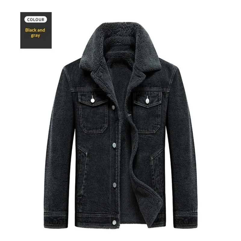 Youth men's padded denim jacket in dark blue, loose fit with cotton shell and polyester lining for spring autumn wear
