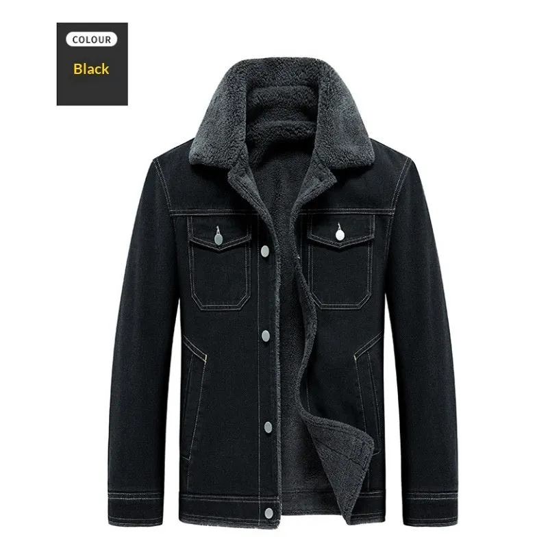 Youth men's padded denim jacket in dark blue, loose fit with cotton shell and polyester lining for spring autumn wear