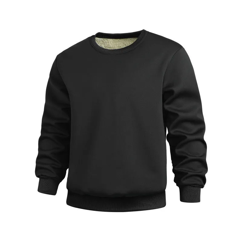 Thickened winter sports men's sweatshirt in rabbit hair, loose fit, long sleeves, black colour