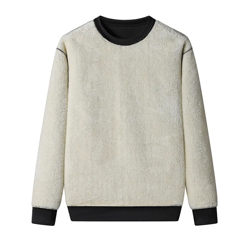 Thickened winter sports men's sweatshirt in rabbit hair, loose fit, long sleeves, black colour