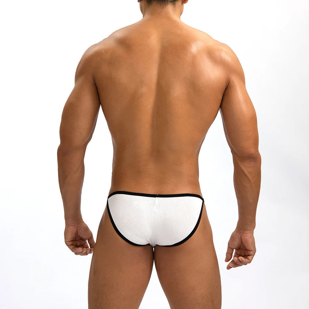 Men's low waist briefs in rib fabric with narrow edge design available in white and grey colours