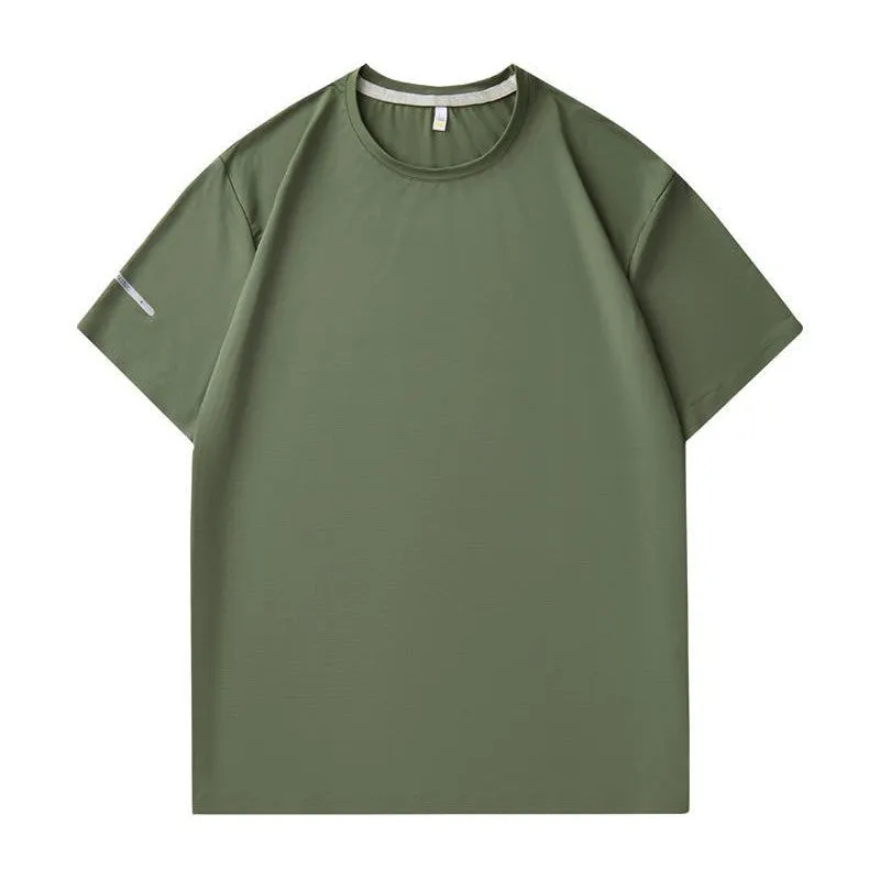 Seamless nylon quick-dry T-shirt in black, slim fit, round neck, short sleeve for men