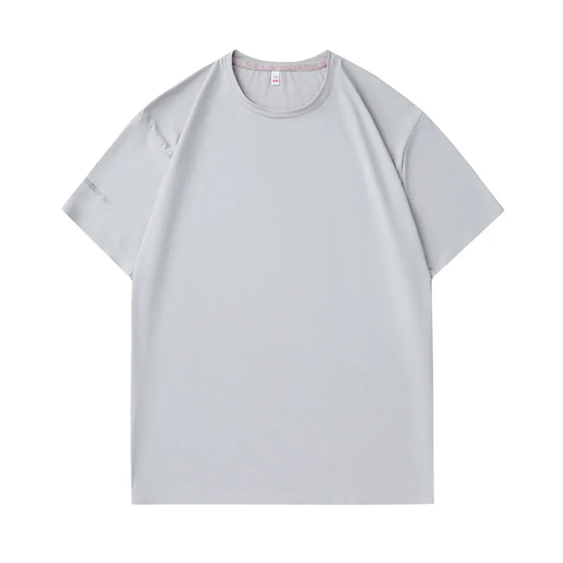 Seamless nylon quick-dry T-shirt in black, slim fit, round neck, short sleeve for men