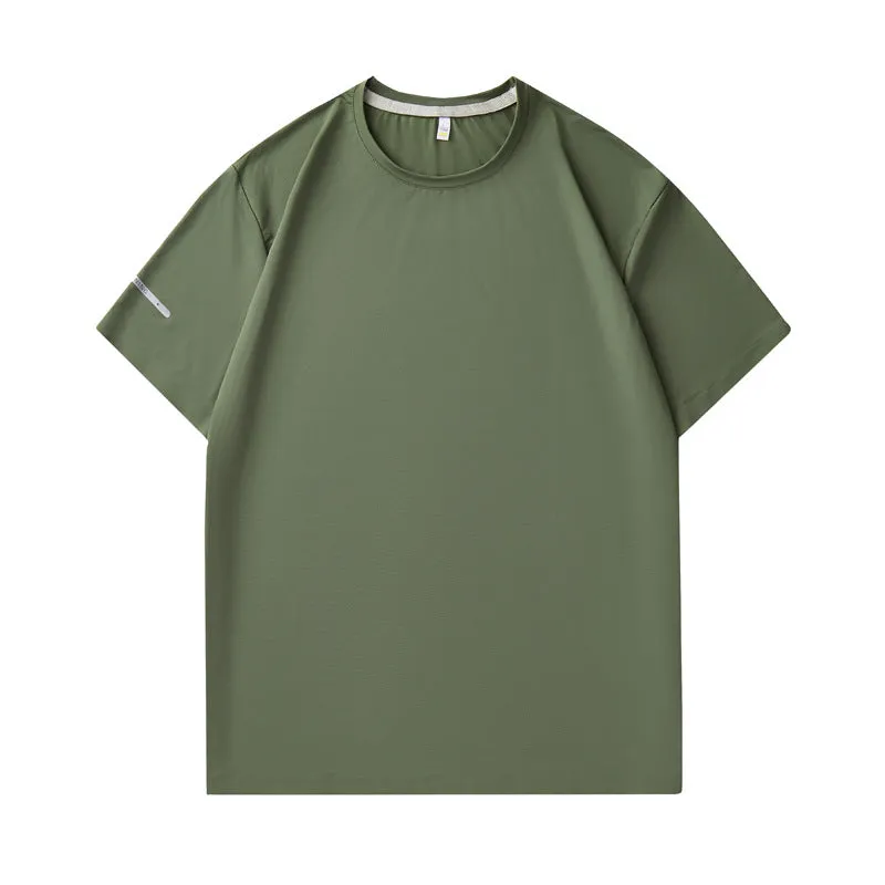 Seamless nylon quick-dry T-shirt in black, slim fit, round neck, short sleeve for men