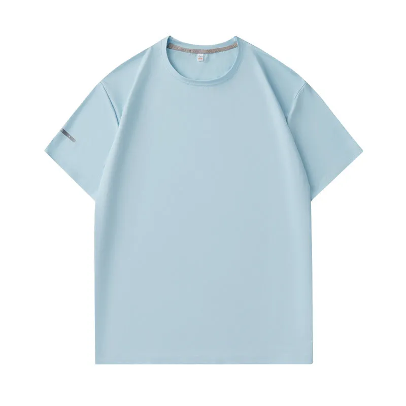 Seamless nylon quick-dry T-shirt in black, slim fit, round neck, short sleeve for men