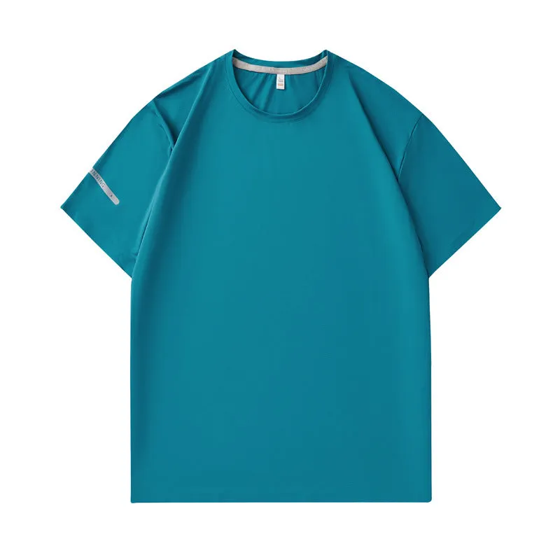 Seamless nylon quick-dry T-shirt in black, slim fit, round neck, short sleeve for men