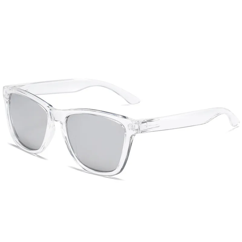 Sun protection glasses with plastic frames and lenses in a selection of colour finishes.