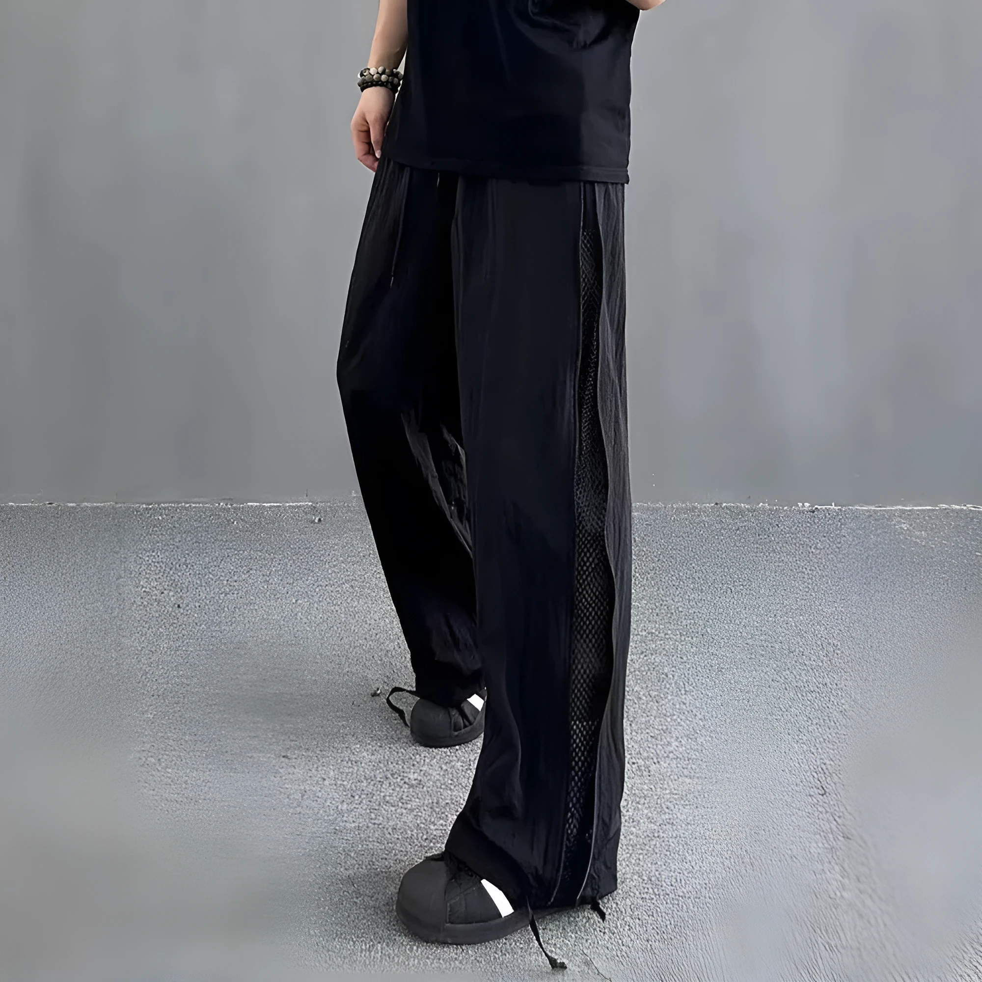 Men's black side zipper polyester outdoor technical trousers straight-leg summer pants