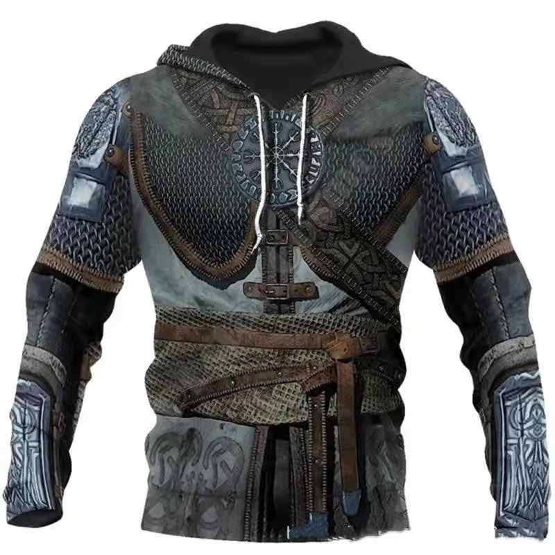 Printed street fashion hoodie for men in loose fit polyester fibre pullover style