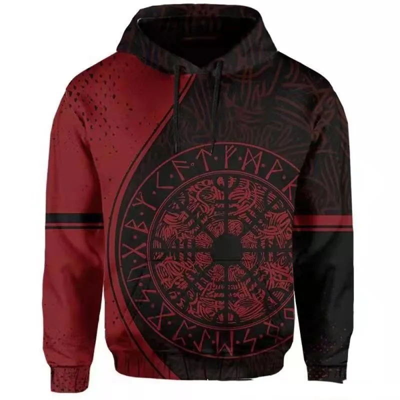Printed street fashion hoodie for men in loose fit polyester fibre pullover style