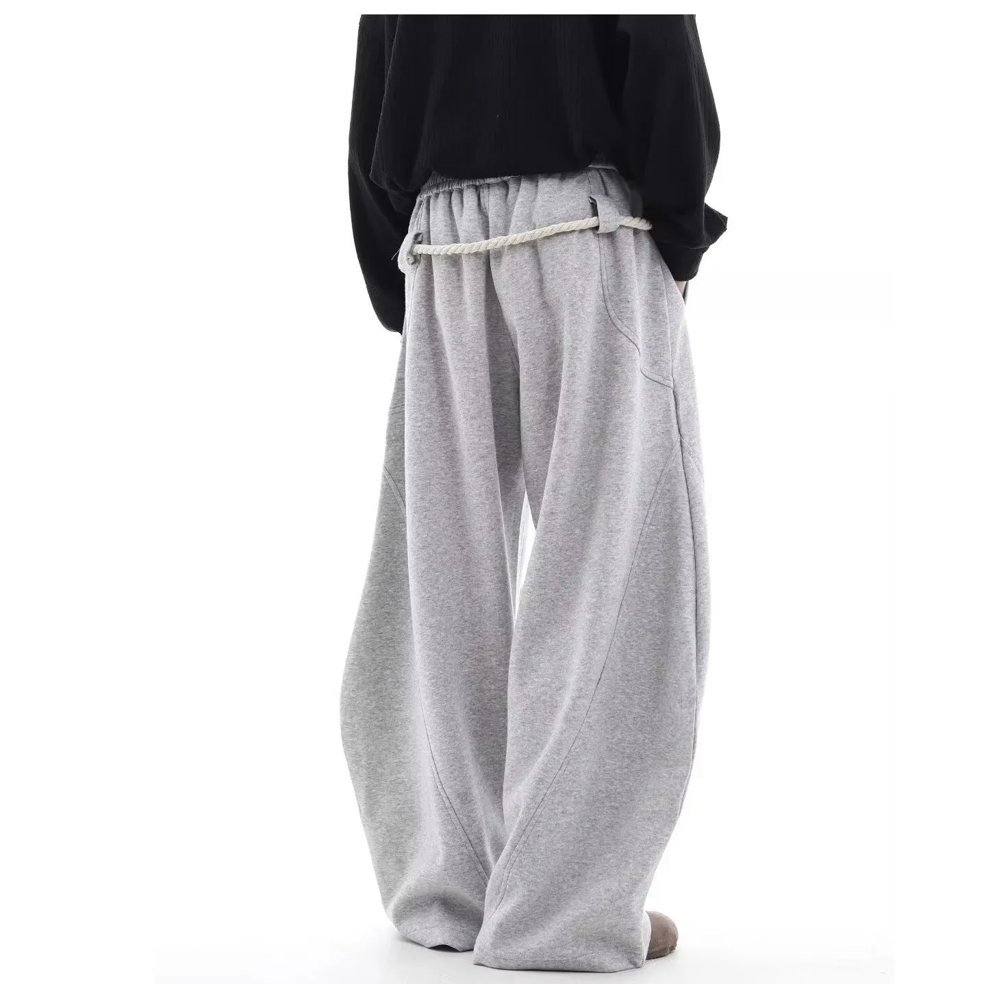 Retro gray cotton wide-leg sports pants for men, loose straight-leg casual trousers in size M to XXL