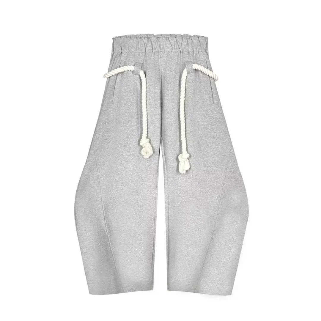 Retro gray cotton wide-leg sports pants for men, loose straight-leg casual trousers in size M to XXL