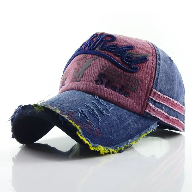 Retro denim baseball cap for men and women, adjustable wide brim, available in black