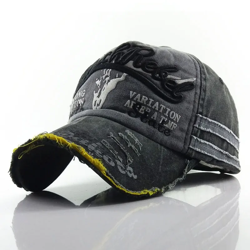 Retro denim baseball cap for men and women, adjustable wide brim, available in black
