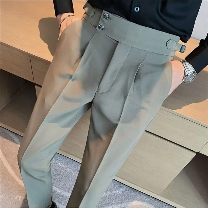 Men's polyester straight leg formal suit trousers in black, gray, and green – S10 series
