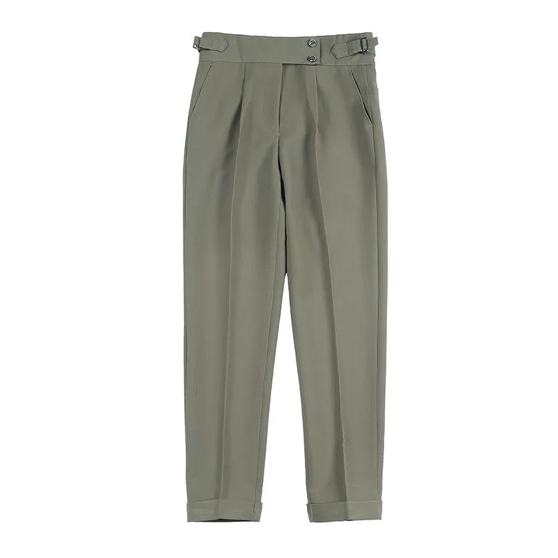 Men's polyester straight leg formal suit trousers in black, gray, and green – S10 series