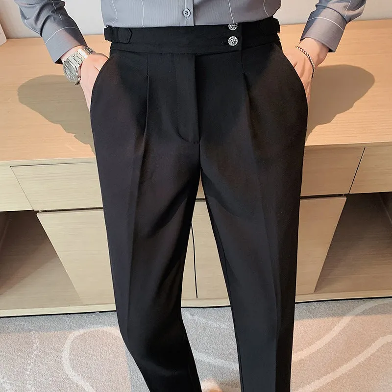 Men's polyester straight leg formal suit trousers in black, gray, and green – S10 series