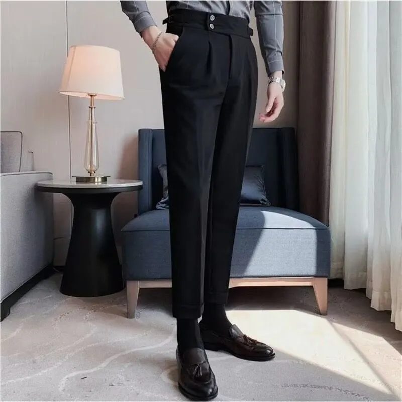 Men's polyester straight leg formal suit trousers in black, gray, and green – S10 series