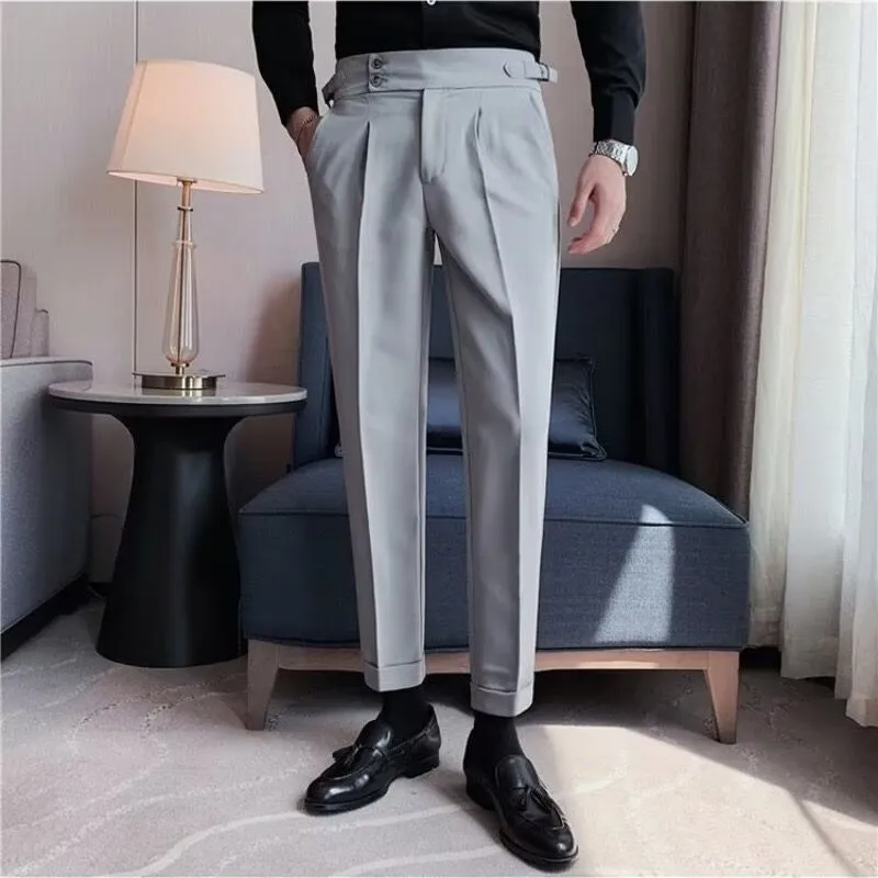 Men's polyester straight leg formal suit trousers in black, gray, and green – S10 series