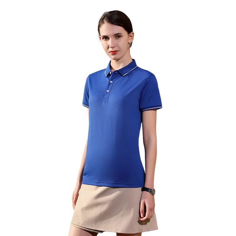High-end solid colour cotton short-sleeved polo shirt for summer sports, shown in black