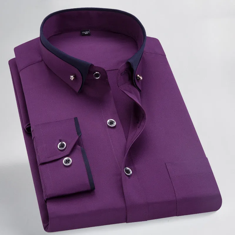 Men's stretch shirt in polyester fibre with long sleeves, available in multiple colours and sizes 38 to 44