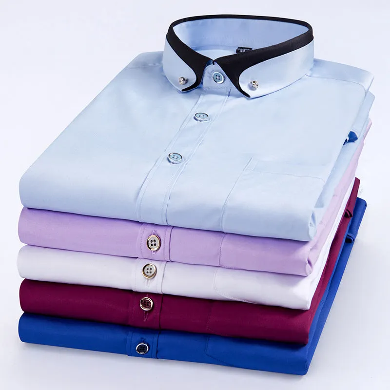 Men's stretch shirt in polyester fibre with long sleeves, available in multiple colours and sizes 38 to 44