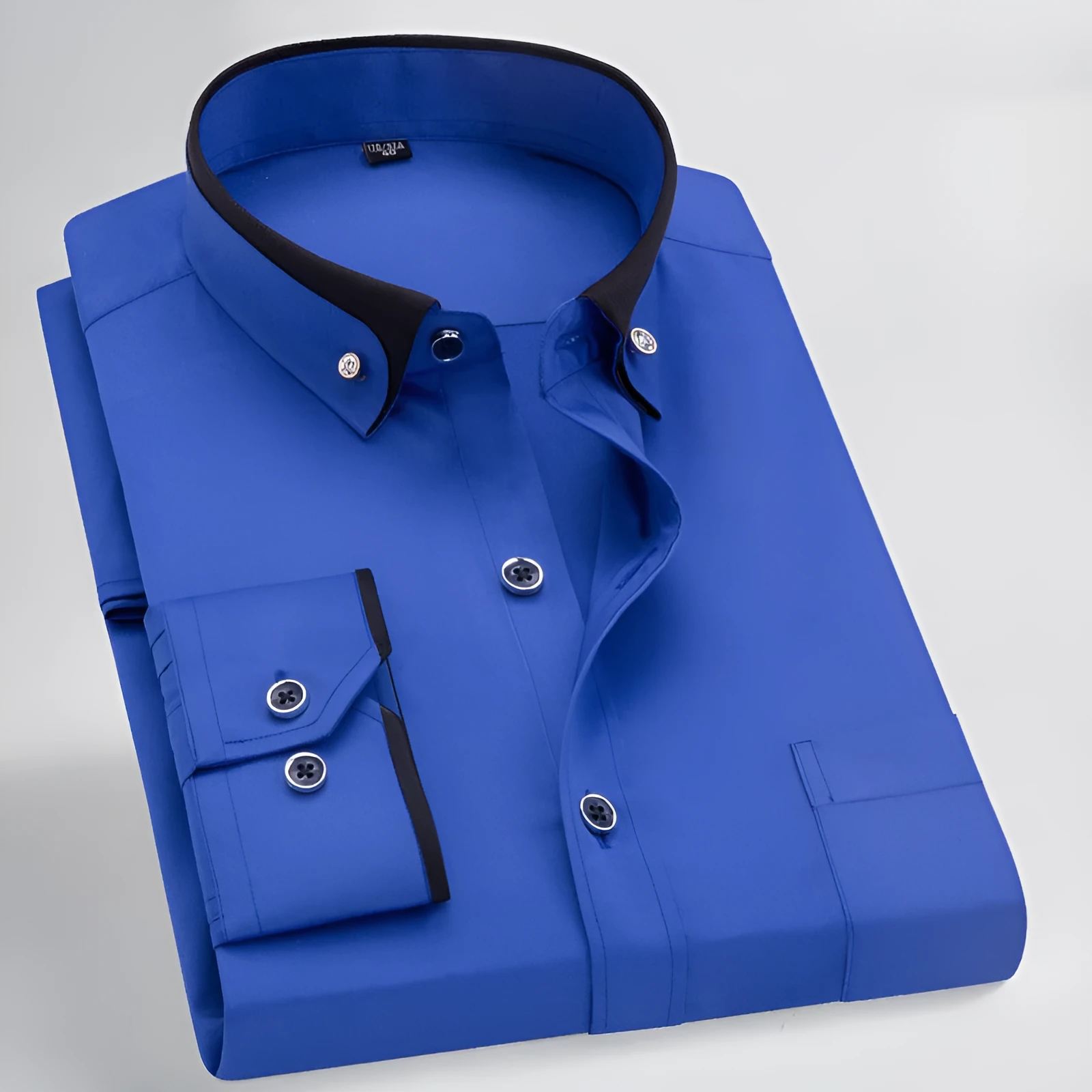 Men's stretch shirt in polyester fibre with long sleeves, available in multiple colours and sizes 38 to 44