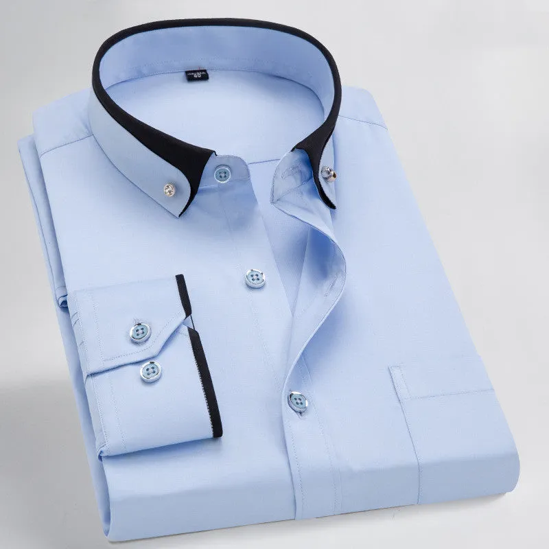 Men's stretch shirt in polyester fibre with long sleeves, available in multiple colours and sizes 38 to 44
