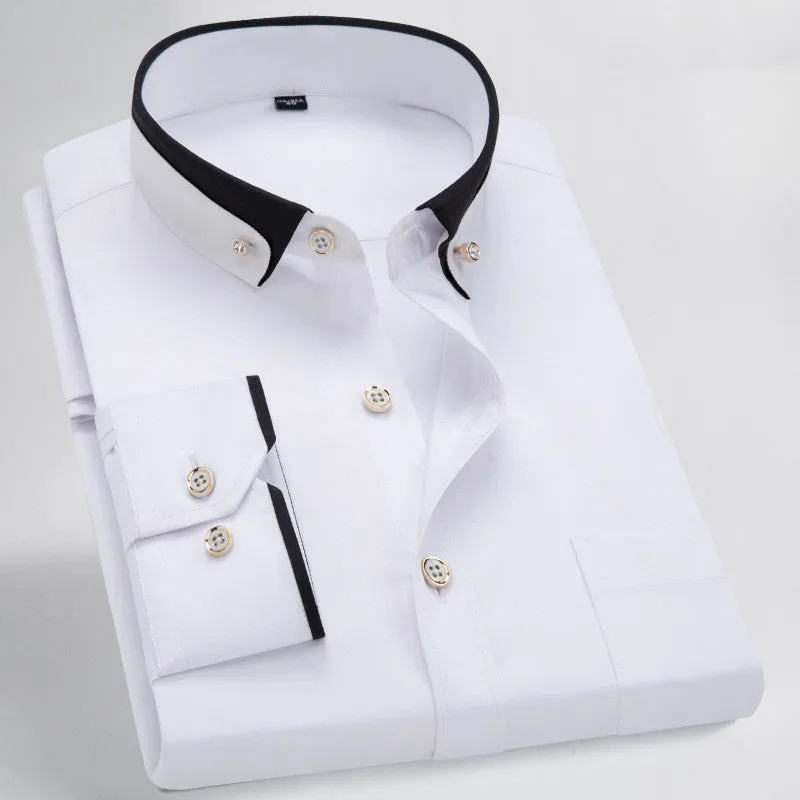Men's stretch shirt in polyester fibre with long sleeves, available in multiple colours and sizes 38 to 44