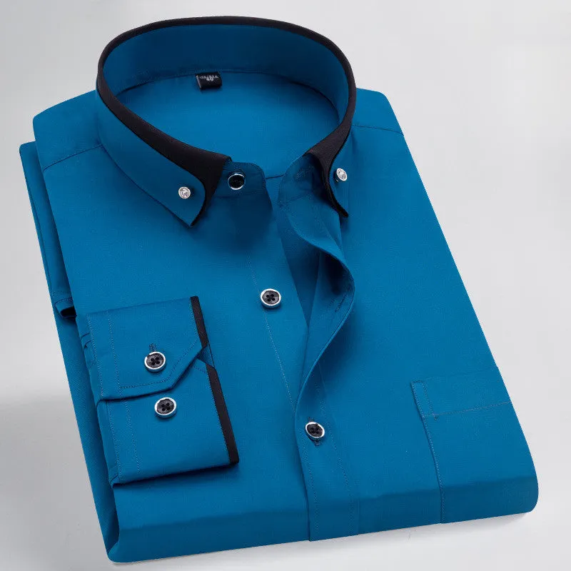 Men's stretch shirt in polyester fibre with long sleeves, available in multiple colours and sizes 38 to 44