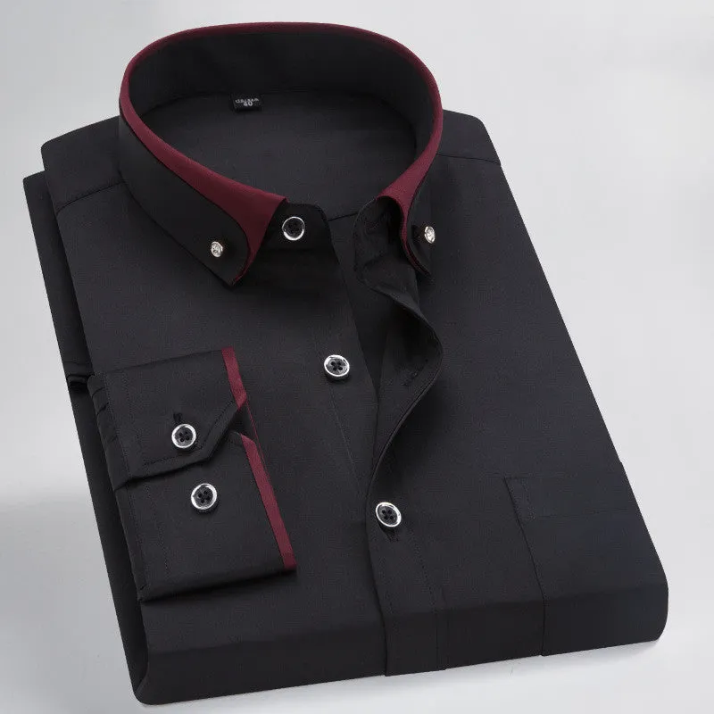 Men's stretch shirt in polyester fibre with long sleeves, available in multiple colours and sizes 38 to 44